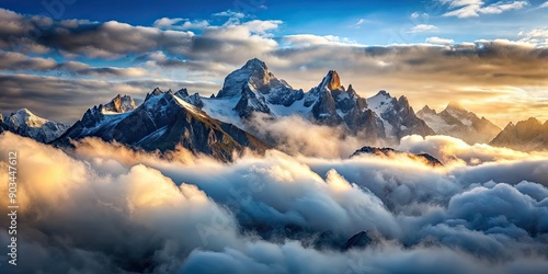 Majestic mountains covered in clouds, clouds, mist, fog, landscape, scenic, nature, travel, outdoor, adventure, serene