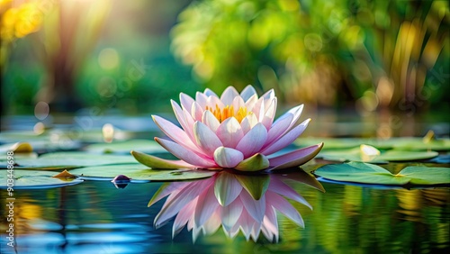 Water lily blooming gracefully in a serene pond , water lily, pond, lotus flower, nature, flora, aquatic plant, beautiful