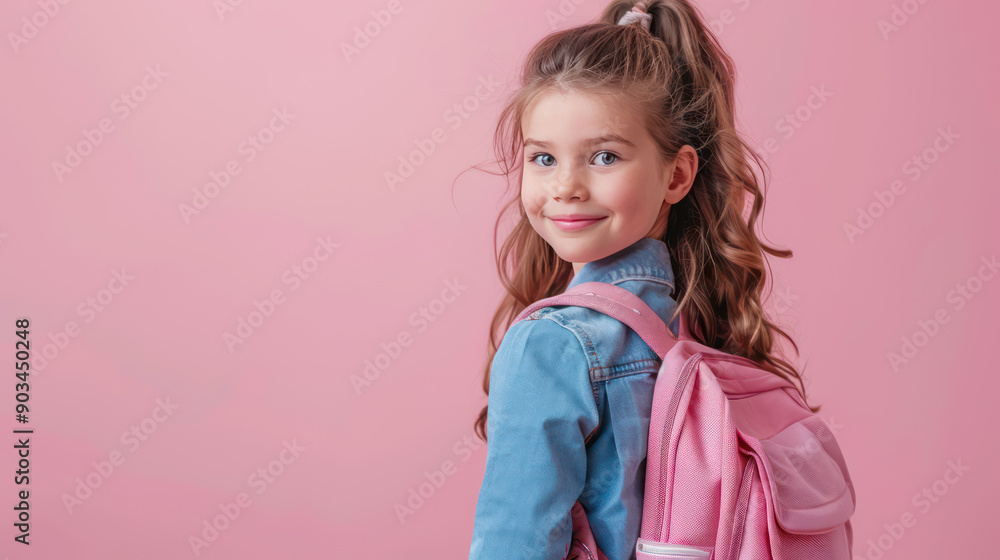 Back to school creative banner. Cute girl ready to back to school on background. Online learning digital education concept design for Ads, banner, social media or mobile website. Back to school creative banner. Cute girl ready to back to school on background. Online learning digital education concept design for Ads, banner, social media or mobile website.