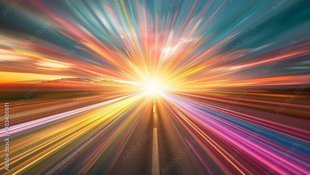 Obraz premium A long road disappearing into a bright, colorful light, representing a future with potential
