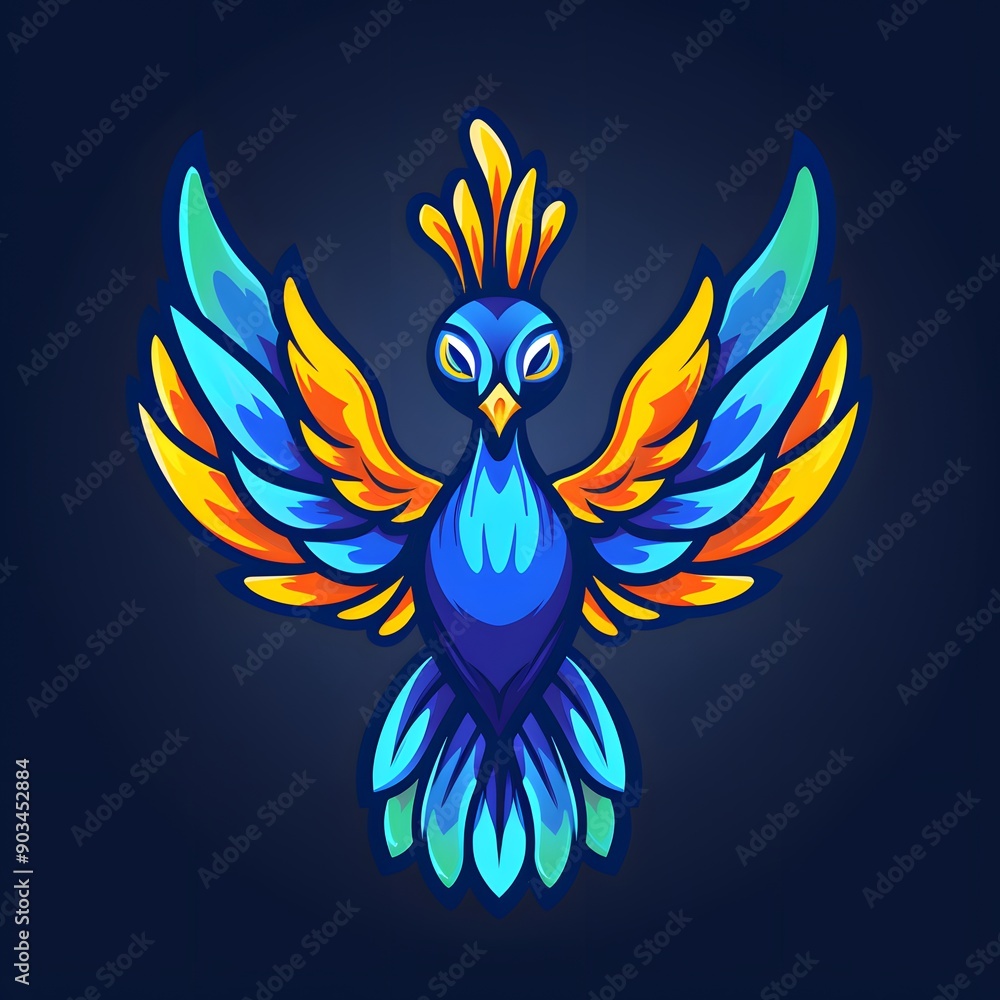 Fototapeta premium Colorful phoenix mascot with spread wings