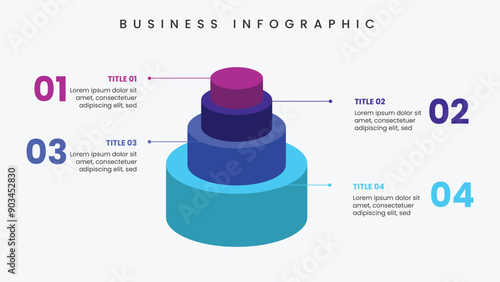 Creative infographic template with 3d cylinder shape. 4 options business process. Multicolor presentation for company