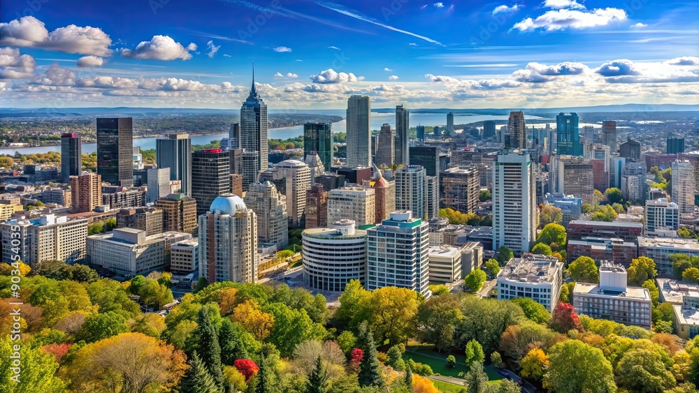 Obraz premium Panoramic view of downtown Montreal from the top of Mont-Royal , Montreal, skyline, cityscape, urban