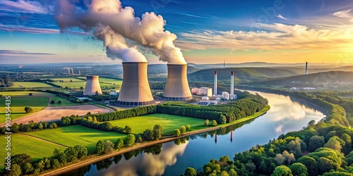 Wallpaper Mural Scenic view of a nuclear power plant surrounded by nature, nuclear power plant, landscape, energy Torontodigital.ca