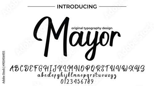 Mayor Font Stylish brush painted an uppercase vector letters, alphabet, typeface