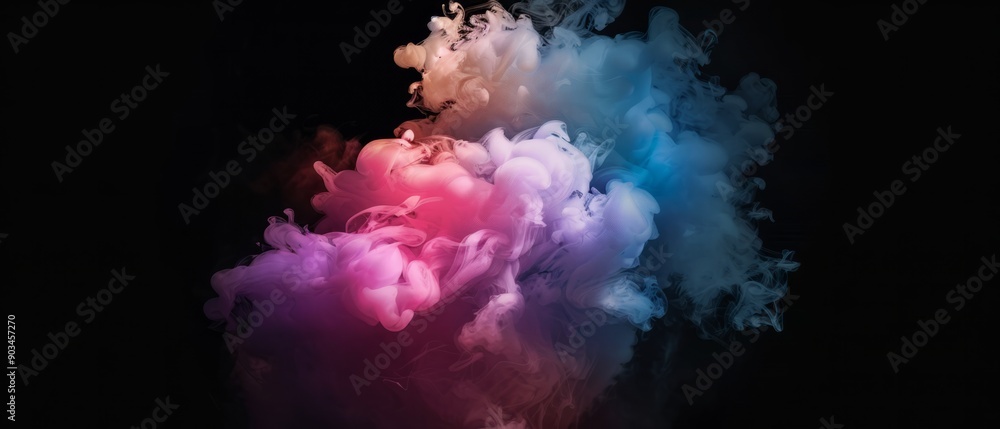 Fototapeta premium Negative color, overlay of drifting smoke, on black background, Generative AI