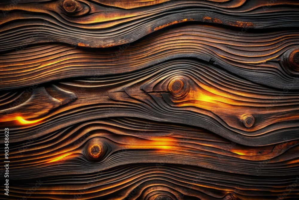 Dark, wavy, charred wood texture forms a mysterious abstract background, evoking feelings of intensity and depth, with subtle hints of smoldering embers. Dark, wavy, charred wood texture forms a mysterious abstract background, evoking feelings of intensity and depth, with subtle hints of smoldering embers.