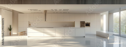 Kitchen interior modern home white room bright house design furniture. Wood kitchen interior modern counter background light countertop minimal apartment wall decor luxury contemporary clean empty 