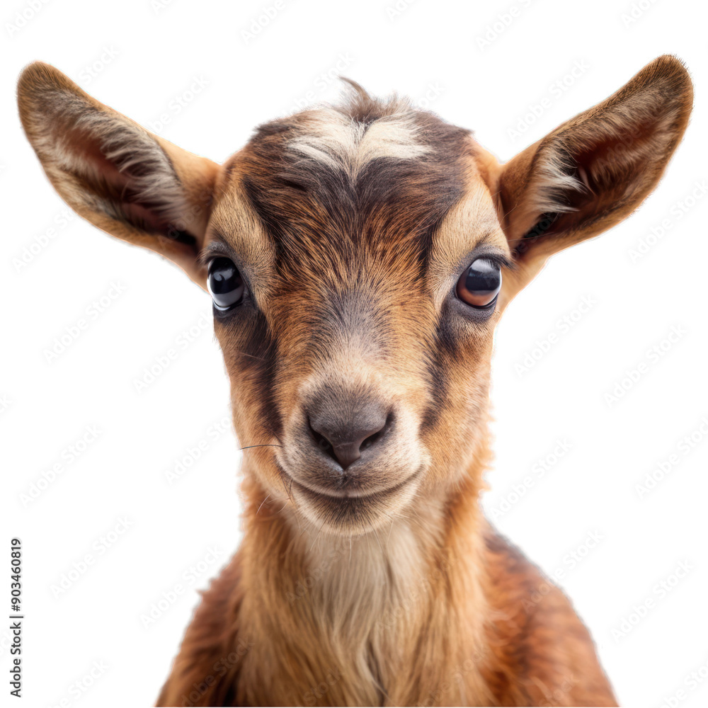 Baby brown goat portrait isolated on transparent background Baby brown goat portrait isolated on transparent background