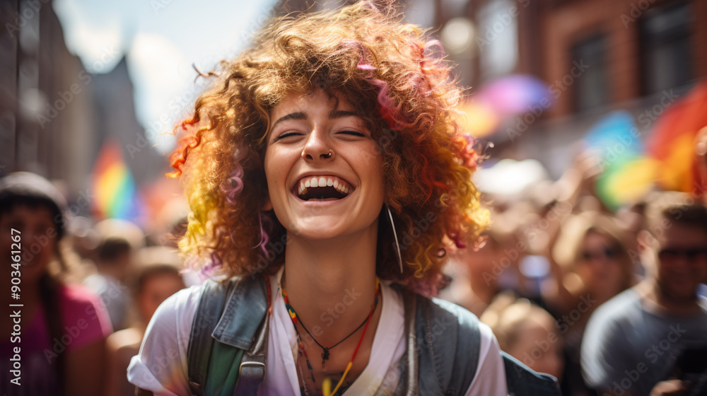Fototapeta premium Young people celebrating gay pride outdoors, photography.