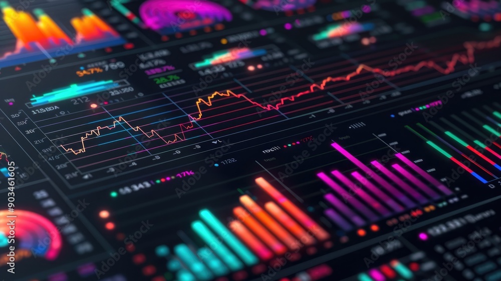 Fototapeta premium Abstract financial report with vibrant charts and graphs
