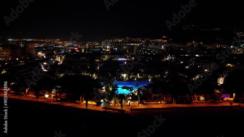 Wallpaper Mural Panorama flight over Atlantic Ocean towards hotel resorts of Playa de las Americas at night on Canary Island Tenerife, Spain Torontodigital.ca