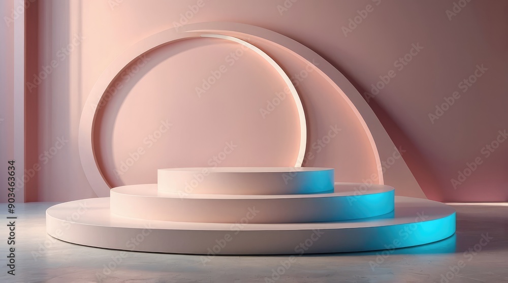Circular Pedestal with Blue Lighting and a Pink Wall Circular Pedestal with Blue Lighting and a Pink Wall