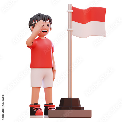 BOYS SALUTE THE INDONESIAN FLAG 3D CHARACTER ILLUSTRATION photo