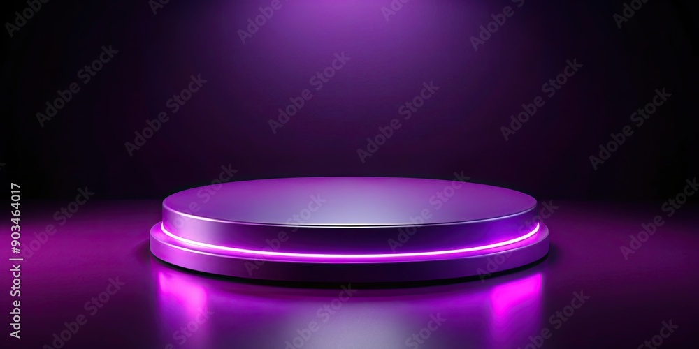 Purple light round podium on black background for mock up, purple, light, round podium, black background, mock up, stage Purple light round podium on black background for mock up, purple, light, round podium, black background, mock up, stage