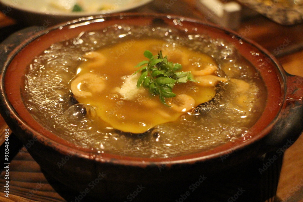 Japanese cuisine : Eggplant with dried shrimp sauce in Kyoto, Japan Japanese cuisine : Eggplant with dried shrimp sauce in Kyoto, Japan