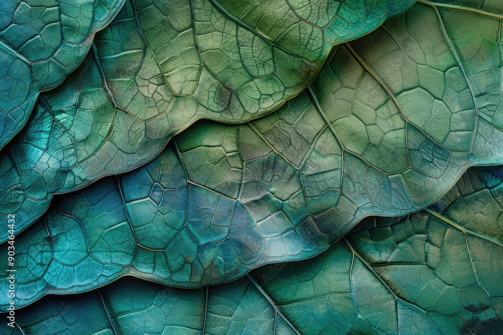 Fototapeta premium Close-up of Green and Blue Veined Leaves