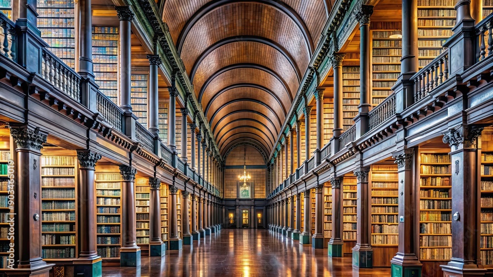 Fototapeta premium Historic and majestic Trinity College Library Dublin interior , Trinity College, library, Dublin, Ireland, books