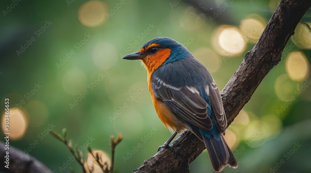 A vibrant blue and orange bird perched on a branch A vibrant blue and orange bird perched on a branch