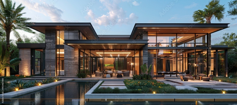 Modern Single-Story Home with Outdoor Pool and Garden