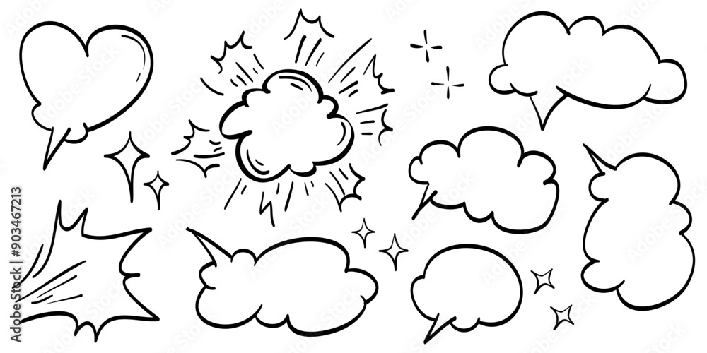 Naklejka premium Set of speech bubbles. speech bubbles chat comic. doodle element comic cloud. vector illustration