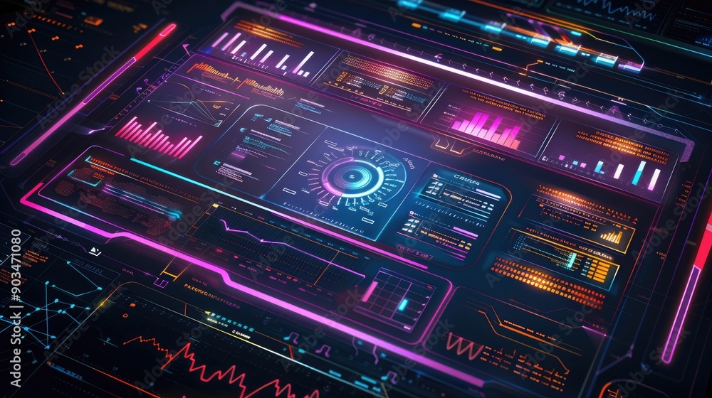 Digital financial analysis interface with neon highlights Digital financial analysis interface with neon highlights
