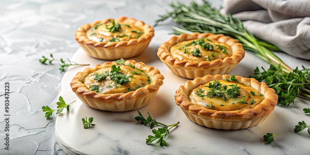 Golden echpochmak pies with fresh herbs on marble counter, Golden, echpochmak, pies, fresh, herbs, marble, counter Golden echpochmak pies with fresh herbs on marble counter, Golden, echpochmak, pies, fresh, herbs, marble, counter
