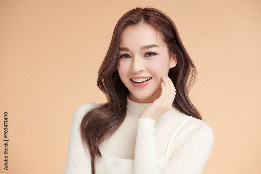 Beautiful young asian woman with clean fresh skin on beige background, Face care, Facial treatment, Cosmetology, beauty and spa, Asian women portrait. Beautiful young asian woman with clean fresh skin on beige background, Face care, Facial treatment, Cosmetology, beauty and spa, Asian women portrait.