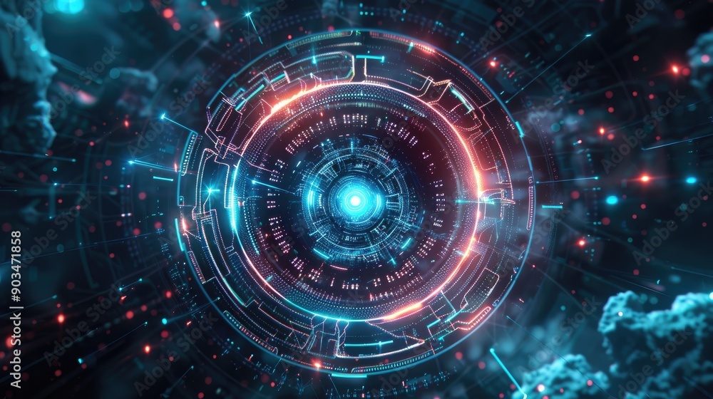 Fototapeta premium Digital marketing strategy layout with futuristic elements