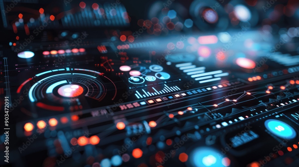 Fototapeta premium Digital marketing strategy layout with futuristic elements