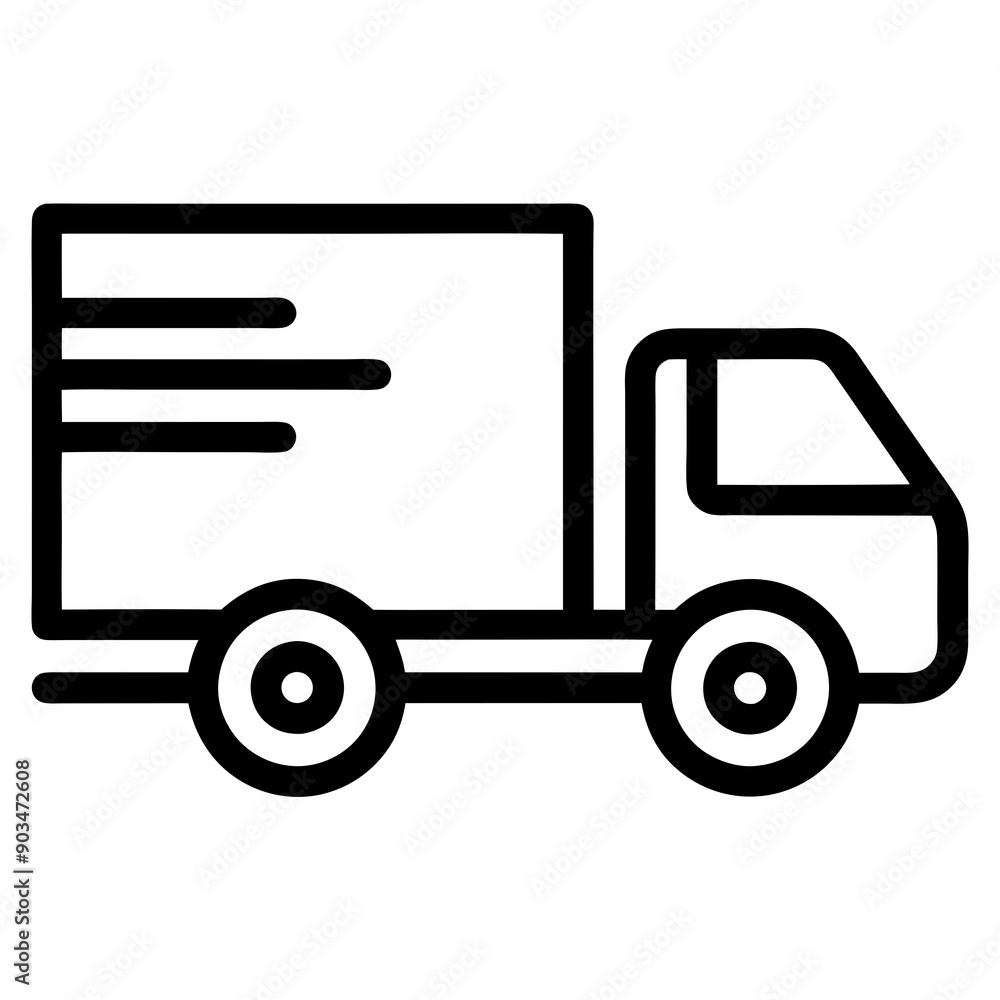 Fast-moving shipping delivery truck line art vector icon. Vector illustration isolated on a white background. Fast-moving shipping delivery truck line art vector icon. Vector illustration isolated on a white background.