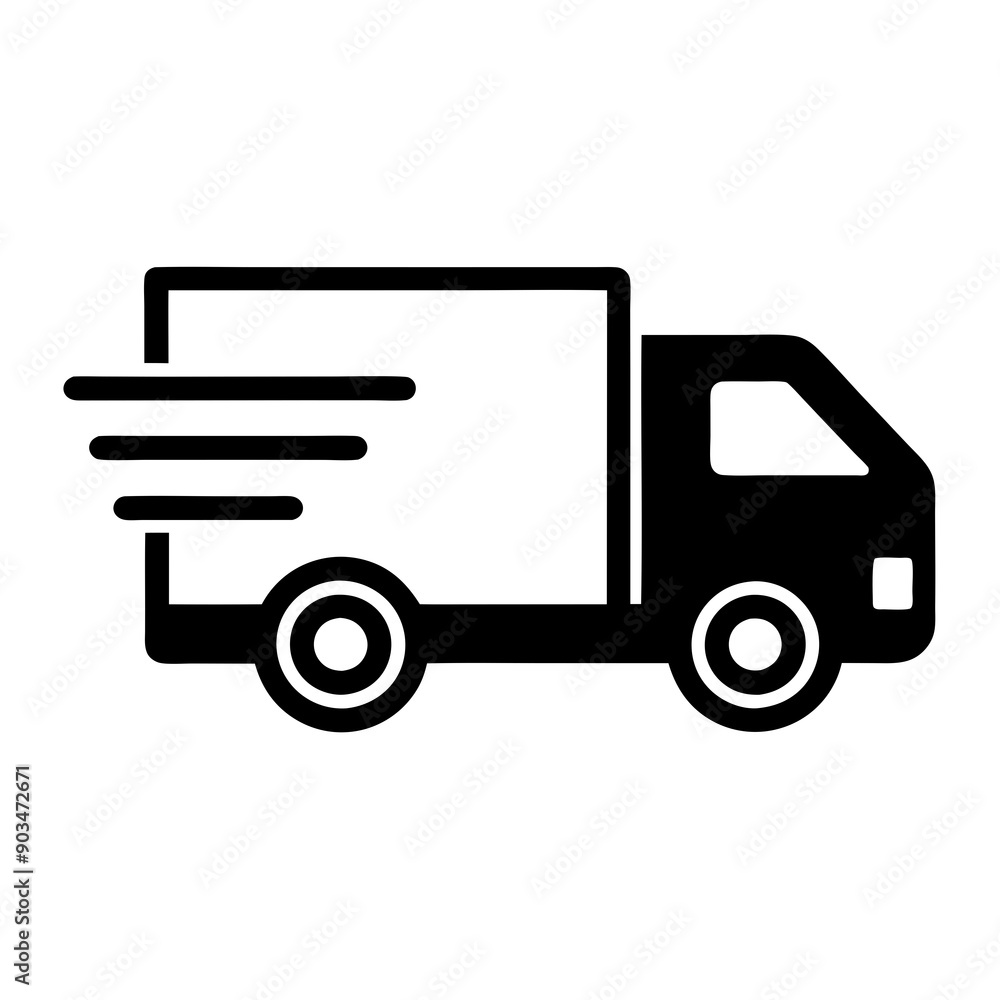 Fast-moving shipping delivery truck line art vector icon. Vector illustration isolated on a white background. Fast-moving shipping delivery truck line art vector icon. Vector illustration isolated on a white background.