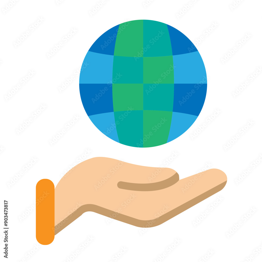 Hand holding globe Vector Flat Icon Design