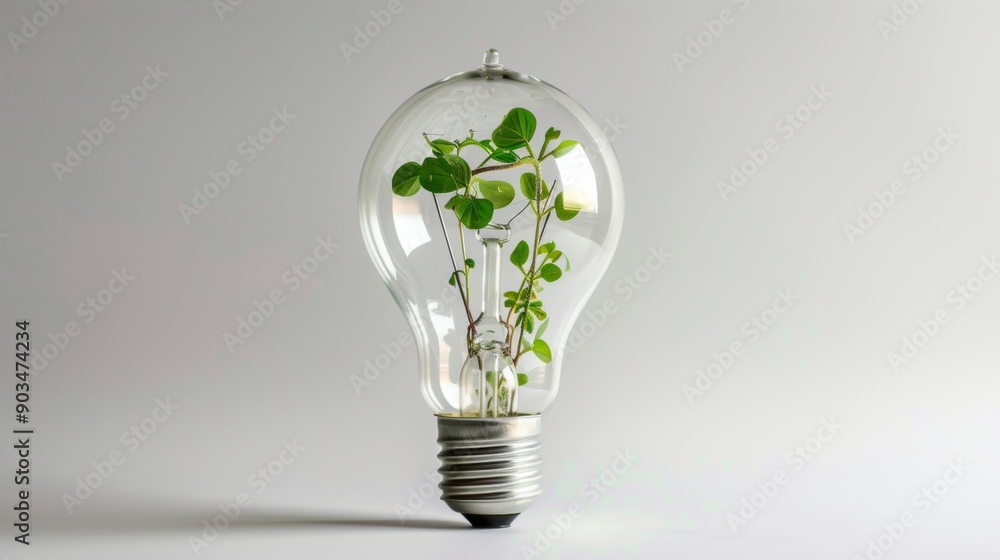 A light bulb encasing a thriving plant, symbolizing the integration of nature and technology, and promoting eco-friendly innovation and sustainable energy solutions. A light bulb encasing a thriving plant, symbolizing the integration of nature and technology, and promoting eco-friendly innovation and sustainable energy solutions.