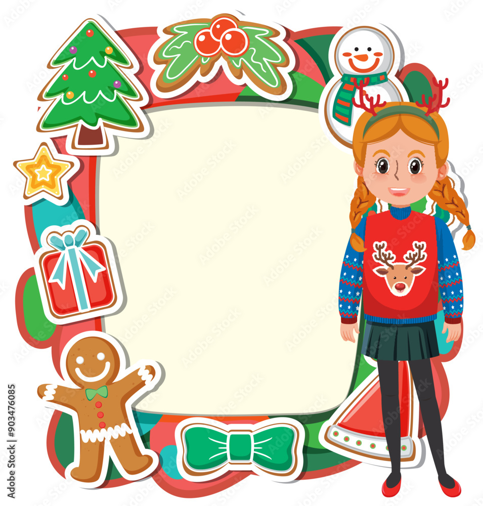 Festive Christmas Frame with Girl Festive Christmas Frame with Girl
