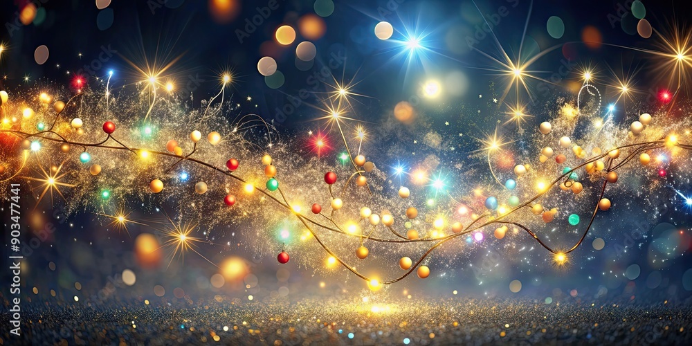 Abstract background with a magical sparkle trail effect and shimmering tinsel adorned with Christmas lights, magic Abstract background with a magical sparkle trail effect and shimmering tinsel adorned with Christmas lights, magic