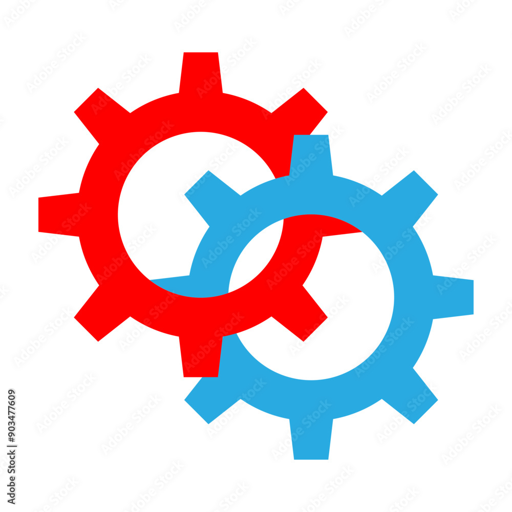 Two Gears Interlocking Vector Flat Icon Design Two Gears Interlocking Vector Flat Icon Design