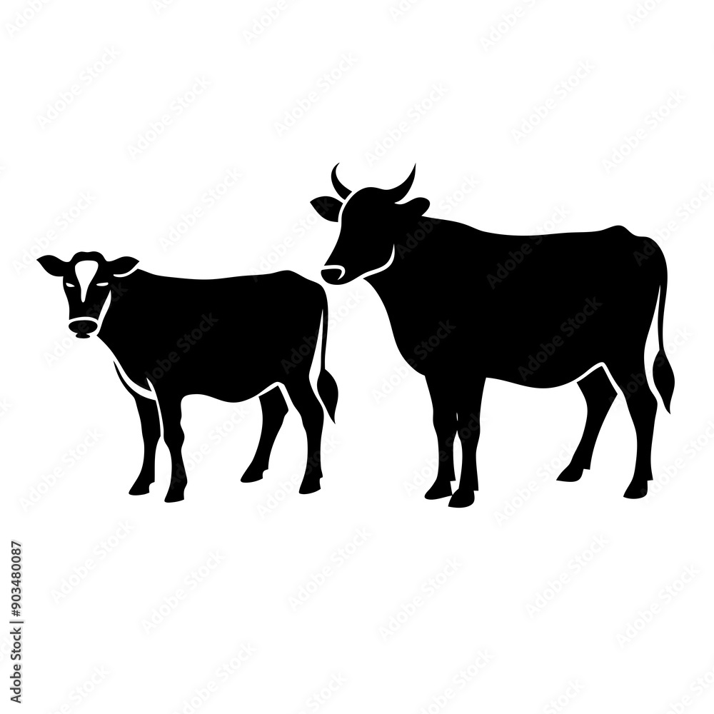 Cow silhouettes vector illustration. Black cows on a white background. Cow silhouettes vector illustration. Black cows on a white background.