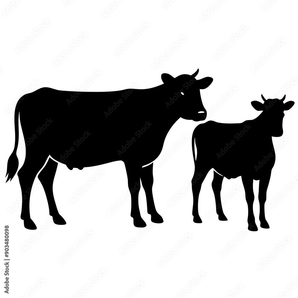 Cow silhouettes vector illustration. Black cows on a white background.