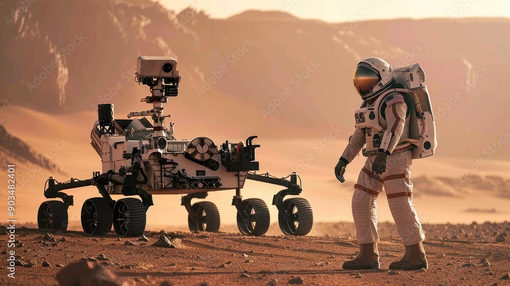 Astronaut Exploring Mars with Rover Astronaut Exploring Mars with Rover