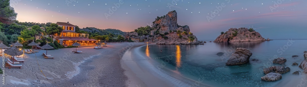 A tranquil moonlit beach with gentle waves and starry sky ,The images are of high quality and clarity A tranquil moonlit beach with gentle waves and starry sky ,The images are of high quality and clarity