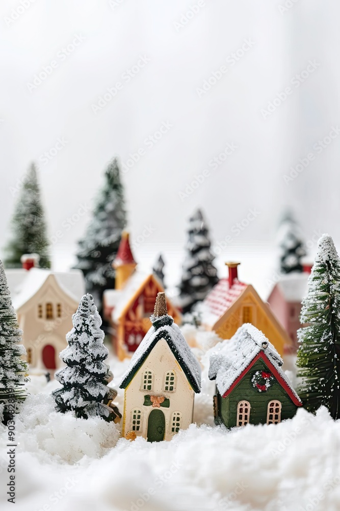 Fototapeta premium Christmas village decoration on a white background