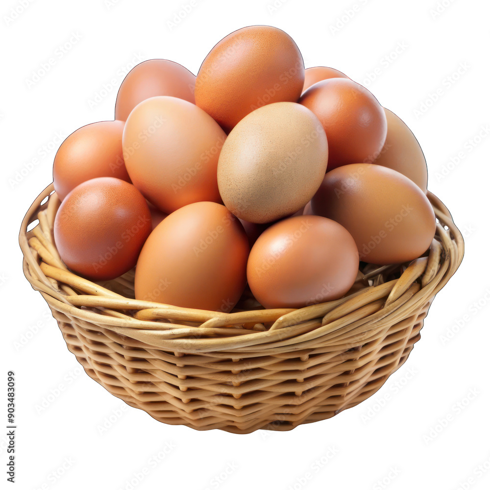 Chicken eggs in a basket isolated on transparent background Chicken eggs in a basket isolated on transparent background