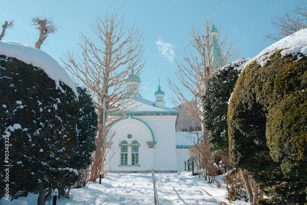 Winter of Motomachi Hakodate Orthodox Church in Hokkaido, Japan