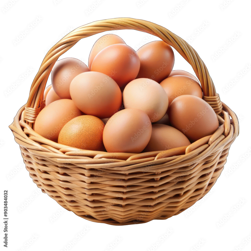 Chicken eggs in a basket isolated on transparent background Chicken eggs in a basket isolated on transparent background