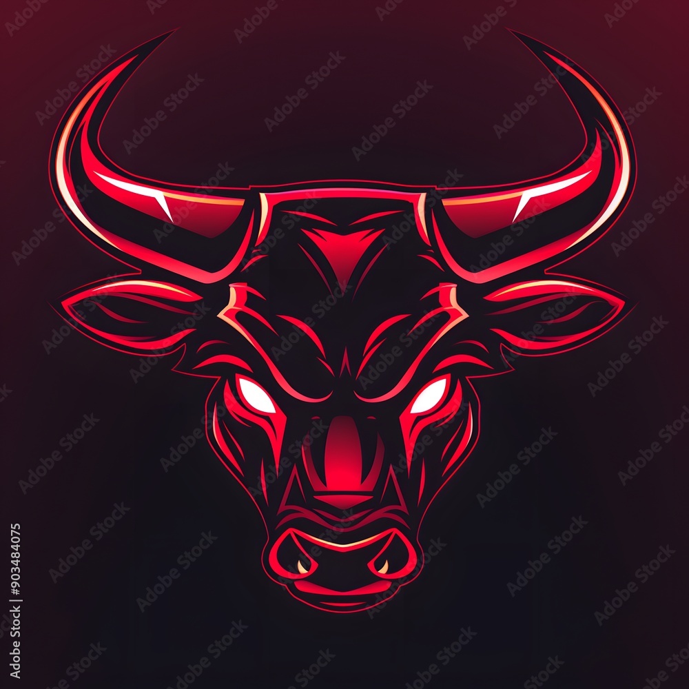 Glowing red bull head logo design Glowing red bull head logo design