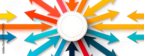 Infographic. Arrows coming in or out of a white circle in the center.