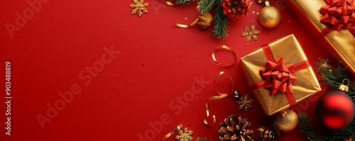 Festive Christmas banner web poster, header for website, colorful decorative decorations. Horizontal format New Year border poster. Xmas holiday background