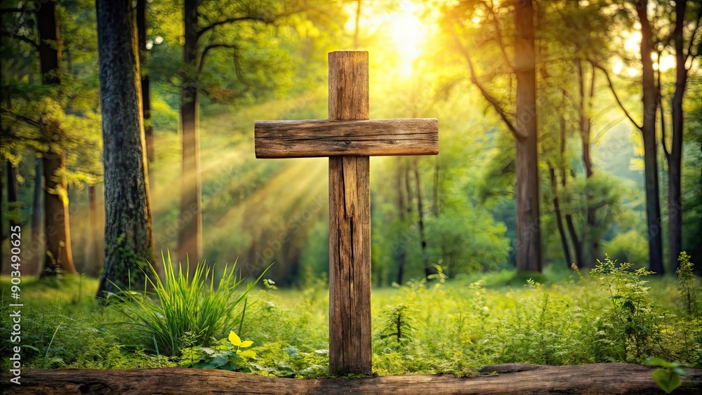 Ancient wooden cross surrounded by nature , ancient, wooden, cross, rustic, vintage, religion, spirituality, traditional Ancient wooden cross surrounded by nature , ancient, wooden, cross, rustic, vintage, religion, spirituality, traditional