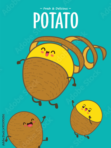 Vintage food poster design with potato character.